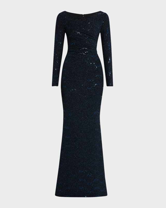 Stardust Trumpet Jersey Long-Sleeve Gown